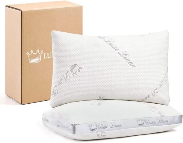 Standard Pillows Set of 2, Shredded Memory Foam Pillows, Adjustable Bed Pillow for Sleeping, 18"x26"Organic Cotton Bed Pillows for Side, Back, Stomach Sleepers