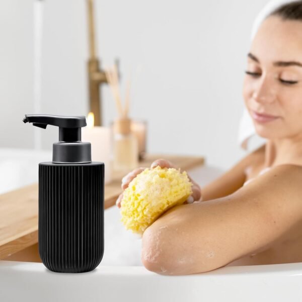 12 oz Automatic Touchless Glass Soap Dispenser, Rechargeable Hands Free Ribbed Liquid Soap Dispenser with Electric Sensor Pump,Black Refillable Auto Soap Bottle for Bathroom Kitchen Dish Countertop - Image 5