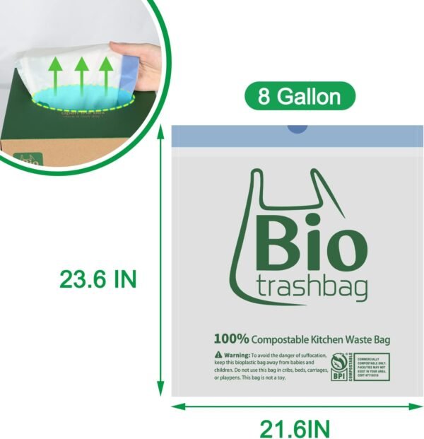8 Gallon Compostable Trash Bags, 50 Count Drawstring Trash Bags Biodegradable, Heavy Duty Extra Thick Compost Bags, Kitchen Food Scrap Waste Bag, US BPI and OK Compost Home Certified - Image 2