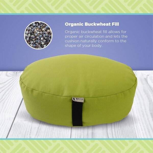 Bean's ZAFU - Meditation Floor Cushion - Oval Natural Cotton Zen Yoga Pillow - Tibetan Style for Mindful Kneeling Prayer Seat - Made in USA - US Organic Buckwheat Hulls - Comfort Calm Contemplate - Image 5
