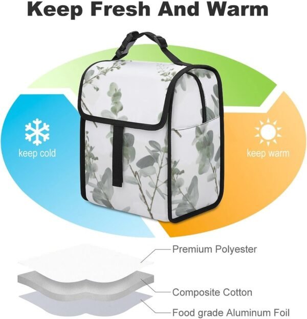 Lunch Bag for Men Women Insulated Lunch Box White Natural Greenery Twig Lunchbox Lunch Tote Bag for Work Lunch Bag with Side Pockets - Image 3