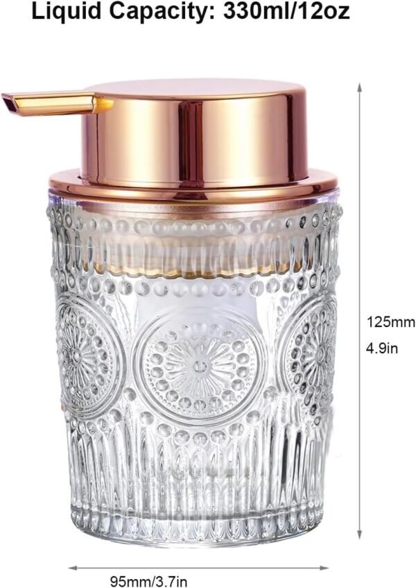Glass Soap Dispensers with Copper Rose Gold Pump Head, Hand Soap Dispenser for Kitchen and Bathroom, Heavey Sunflower Glass Cup 330ml/11oz - 1 Pack - Image 3