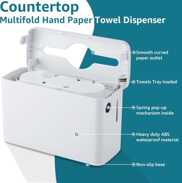 Paper Towel Dispenser Countertop, Modunful Bathroom Hand Towel Dispenser Commercial Multifold Trifold Paper Towels Dispenser for Home Kitchen Restaurant(White) - Image 3