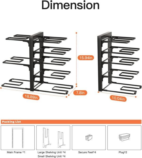 ORDORA Pots and Pans Organizer: Rack for Cabinet, 8-Tier Heavy Duty 120LBS Pots Pans Organizer Rack under Cabinet Adjustable for Dutch Ovens, Cast-iron Pans, Heavy Skillets Griddles, Shallow Pots - Image 7