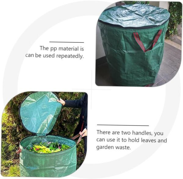 Leaf Bag Lid Garbage Bags Compost Bin Kitchen Bucket Garden Waste Bag Wheels Plants Liners Hard Bottom Collapsible Garden Waste Bag Glad Garbage Bag Rubbish Bags Sweepers Green Pp - Image 3
