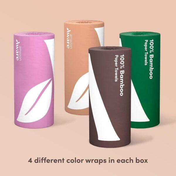 Amazon Aware 100% Bamboo Paper Towels, 12 Rolls, 2 ply, FSC Certified, 150 Sheets, 1800 Count, Pack of 12, Plastic-Free, White - Image 4