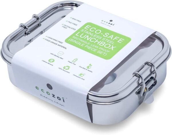 Stainless Steel Lunch Box, Leak Proof 1 Tier Eco Metal Bento Box | Bonus Pod And Redesigned Silicone Seal | Sustainable Zero Waste Eco Friendly Food Storage Container
