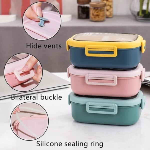 Lille Home 28oz Stainless Steel Leakproof 2-Compartment Bento Lunch Box/Portion Control Food Container with Lunch Bag and Cutlery Set, BPA Free (Blue) - Image 5