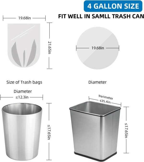4 Gallon Biodegradable Black Trash Bag - Small Garbage Bags For Bathroom Can 4-6 Gallon 200 Counts Compostable Kitchen Unscented Recycling Little Waste Basket Liners Office Bulk Acqkunlo - Image 2
