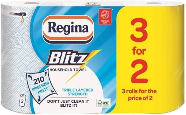 Regina Blitz Kitchen Towel Extra Large Roll 3ply Super Absorbent Paper, Pack of 3
