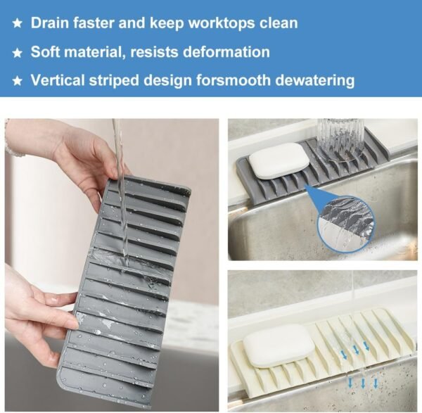 Silicone Self Draining Soap Dish | Dish Sponge Holder | CrazyHome Silicone Soap Tray | for Kitchen and Bathroom Sink | Food-Grade Material | Easy Drainage, Non-Slip Bottom | 2PCS Gray, 10.2"x4.3" - Image 9