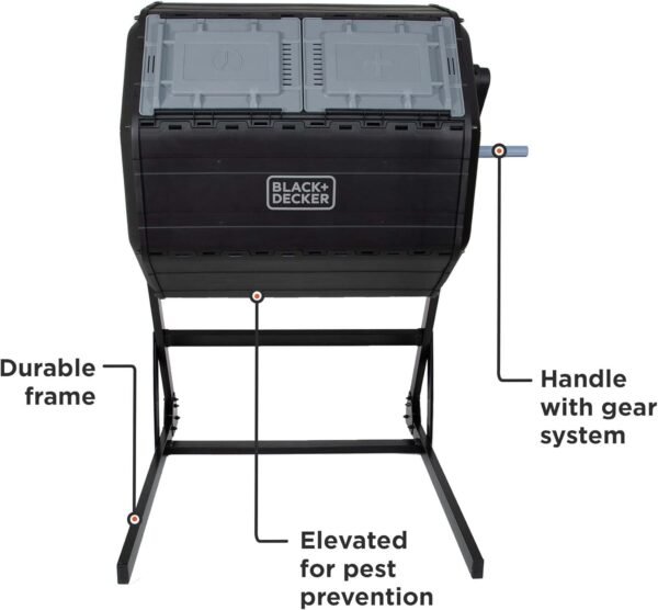 BLACK+DECKER Compost Tumbler, Dual Chamber Composter, 40 Gallon, Easy Handle System for Composting - Image 2