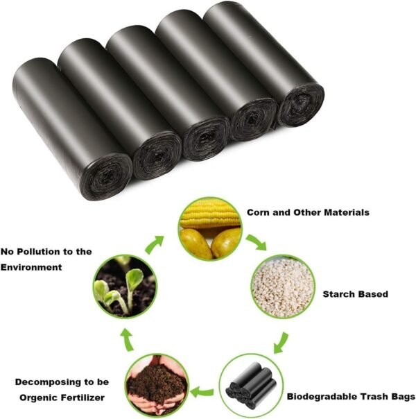 4 Gallon Biodegradable Black Trash Bag - Small Garbage Bags For Bathroom Can 4-6 Gallon 200 Counts Compostable Kitchen Unscented Recycling Little Waste Basket Liners Office Bulk Acqkunlo - Image 3