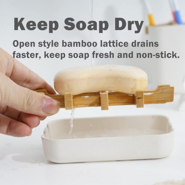 Bamboo Soap Dish, Bar Soap Holder Self Draining Soap Dishes for Shower Bathroom Kitchen Sink, Eco-Friendly Wooden Soap Savers Drainage Soap Holder Bathroom Accessories (White) - Image 3