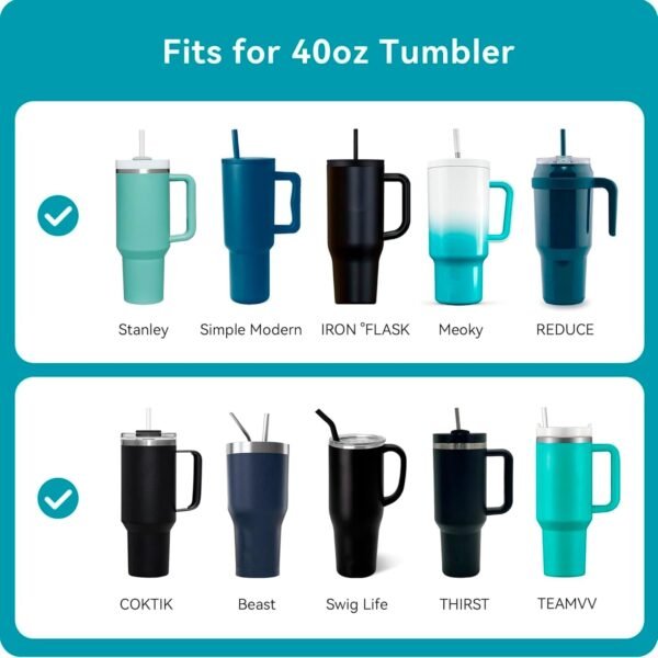 40 oz Straight Metal Straws for 40 oz Stanley Tumbler, 6Pcs Stainless Steel Reusable Drinking Metal Straw with Colourful Silicone Tips,Straw for Glass Cups, BPA FREE - Image 5