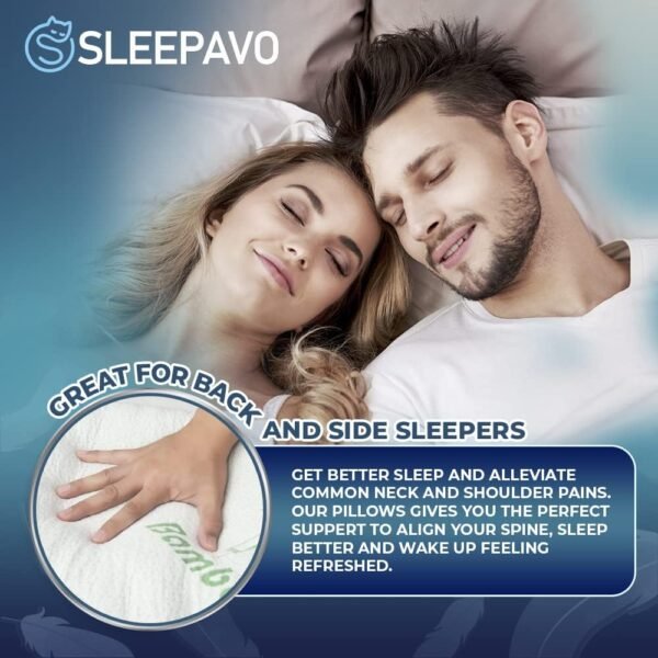 Memory Foam Pillows Queen Size Set of 2 - Cooling Bed Pillows for Sleeping - Back, Stomach, Side Sleeper Firm, Comfy Cool Shredded - 2 Pack, Rayon Derived from Bamboo - Image 3