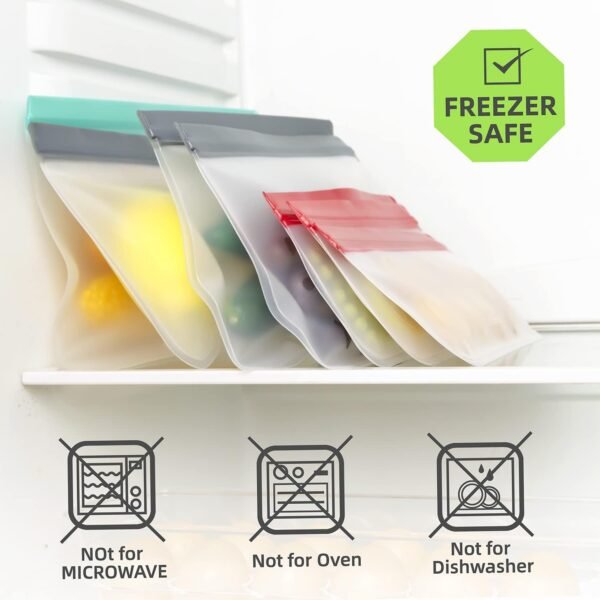 LeMuna 12 Pack Reusable Food Storage Bags with Baggy Rack (4 Gallon Freezer Bags, 4 Reusable Sandwich Bag, 4 Reusable Snack Bags), Food Grade Reusable Freezer Bags BPA Free, PEVA Leakproof - Image 4