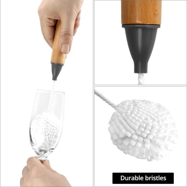 QWORK Whiskey Tasting Glass Brush - 3-Pack Natural Beech Wood Grips Foam Brush Cleaning Brushes - Image 3