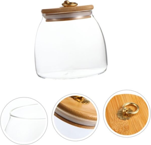 1pc Glass Storage Jar Canister Proof Compartment Decor Containers Machine Bins Cups Kitchen Food Storage Containers Cookie Jar Tea Jam Jars Flour Pantry Refrigerator Candy Jar Wood - Image 9
