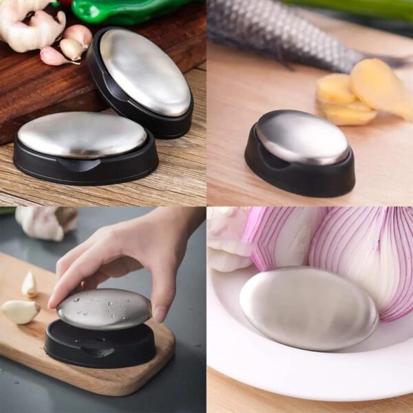 BIUWING Stainless Steel Soap, 3 pcs Stainless Steel Bar Soap, Metal Soap, Odor Removing Soap Bar with Soap Dish, Remove Odor of Onion, Garlic and Fish etc - Image 6