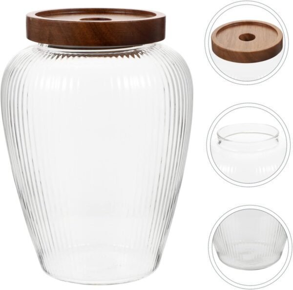 Luxshiny Glass Jar Airtight Lids Food Storage Container with Pump Storage Containers Bins Machine Clear Filter Paper Holder Basket Coffee Filter Canisters Cup Drink Dryer Jars Wood - Image 6