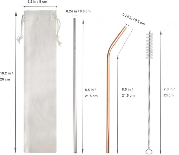 4 Pack Reusable Metal Straws Drinking Straws, 8.5" Stainless Steel Straws with 1 Cleaning Brush - Image 5