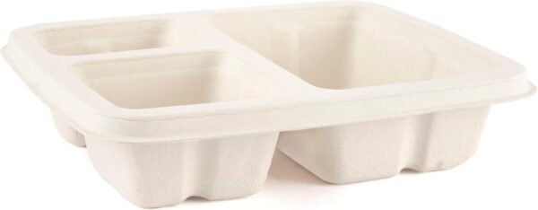 Aakriti 100% Compostable Natural Bagasse, Sugarcane Fiber Biodegradable Heavy-Duty, Unbleached for Lunch Dinner Party Plates Microwave Safe Eco Friendly (9 inch meal box with lid (12-Pack), Square) - Image 4