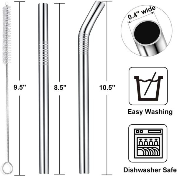 Jumbo Smoothie Straws Stainless Steel, Set of 6 Metal Milkshake Straws 0.4" Wide 10.5" Long Straws, Long Lasting & Food Grade, Metal Straws Reusable for Smoothie, Milkshake, Beverage - Image 3