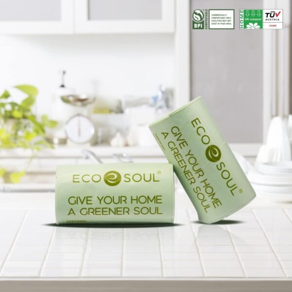 ECO SOUL 100% Compostable Trash Bags | Biodegradable Eco-friendly Bio Bags for Garbage Bins | Heavy Duty & Leak-Resistant | Home, Office & Kitchen Use | 13 Gallon | Set of 25 - Image 2