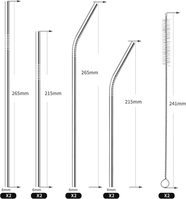 8 Pack Reusable Metal Straws Long Stainless Steel Straws Drinking Straw for 20/30 oz Tumblers with Travel Case & Cleaning Brush, 10.5"/8.5"(Silver) - Image 3