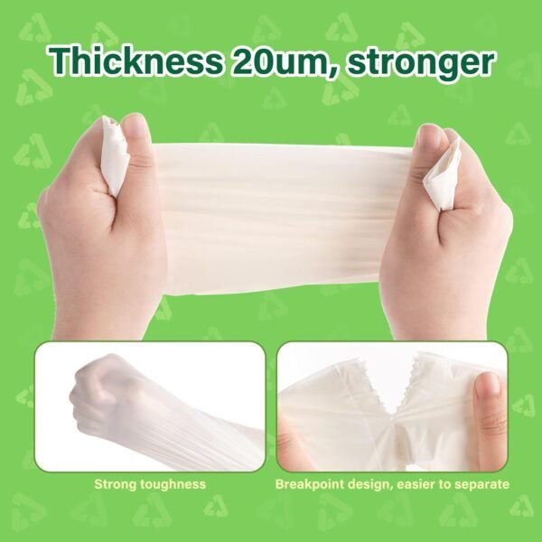 Biodegradable handle Trash Bags, 5 Gallon, 20L, leak proof 0.78 Mils Thickness, 100% Compostable Waste Bags for Kitchen Bathroom Office , ASTM D6400 BPI Certified, White - Image 4
