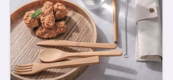 JapanBargain 3785x4, Bamboo Fork Knife Spoon Cutlery Utensils Flatware Set 3pc Reusable Dishwasher Safe, Set of 4 - Image 3