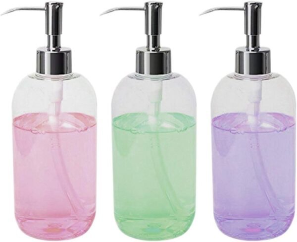 Clear Soap Dispenser with Rust Proof Pump, (3 Pack, 16 Oz) Plastic Hand Soap Bottles for Bathroom & Kitchen, Refillable for Liquid Dish Soaps, Hand Soaps & Lotion - Image 4