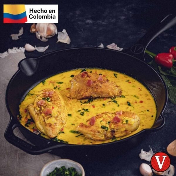 Victoria Cast Iron Skillet Large Frying Pan with Helper Handle Seasoned with 100% Kosher Certified Non-GMO Flaxseed Oil, 12 Inch, Black - Image 2
