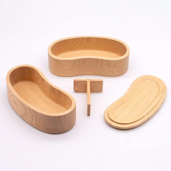 Wakayama Wappa Bento Box Store A-75-273509 Wooden Hollow Bento Box Box, Approx. 6.3 x 2.8 inches (16 x 7 cm), 2-Tier, Bean Shape, Natural - Image 4