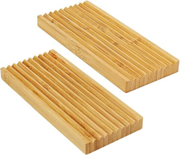 Bamboo Soap Dish Holder - Soap Saver - Natural Bamboo Wood Soap Dish with Drain Tray for Shower Bathroom Bathtub Kitchen Extend Soap Life (1) - Image 6
