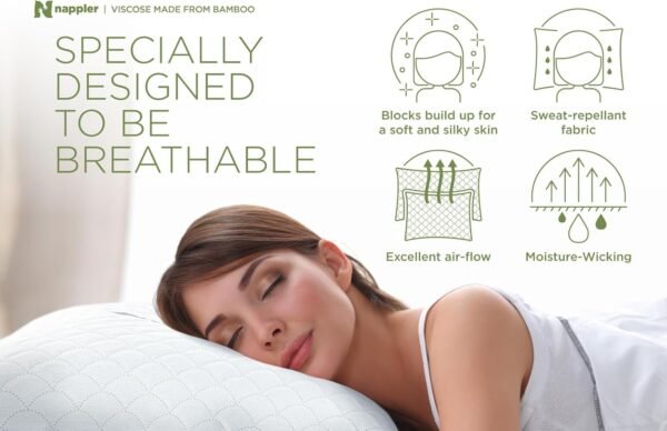 Cooling Pillow for hot Sleepers - Bed Pillows Queen Size Premium Set of 2 - Adjustable Shredded Memory Foam - Medium to Firm Pillows for Back, Stomach & Side Sleepers -Washable Cover - Image 5