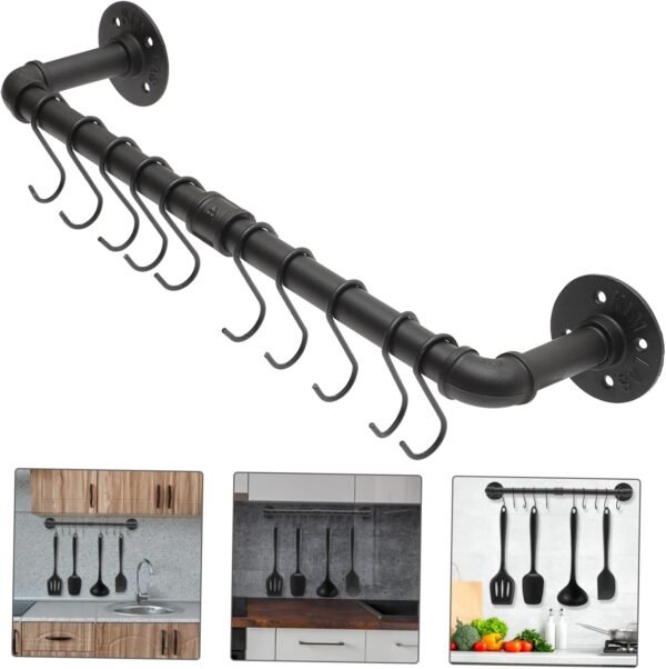 Cabilock 1 Set Pendant Rack Pots Dish Rack Pantry Organizers and Storage Door Wok Tumbler Lid Holder Dish Drying Rack Ring S Hooks Kitchen Rack Pole Racks Drain Duo Crisp Pans Rail Iron - Image 4