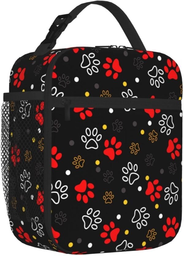 Cute Animal Dog Paw Print Insulated Lunch Bag Reusable Lunchbox Leakproof Portable Box for Women Men with Handle and Bottle Pocket for Work Picnic Camping