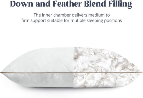 puredown® Goose Feathers and Down Pillow with Diamond Quilting with 100% Cotton Cover, Pack of 2, Standard Size - Image 3