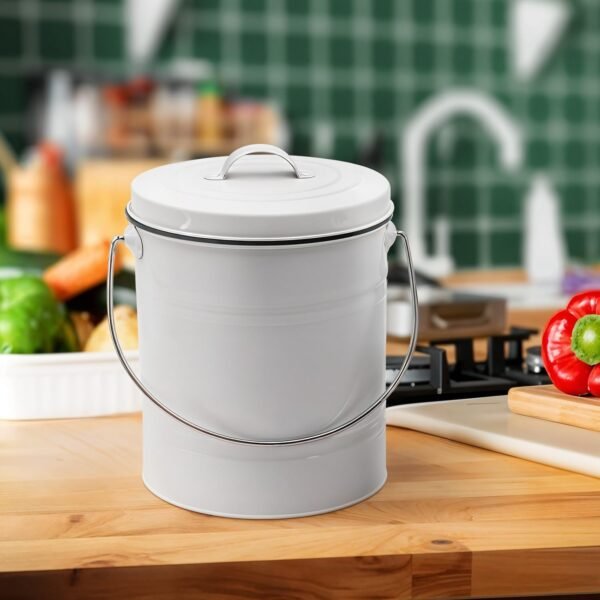 Kitchen Compost Bin with Airflow Lid, 1.3 Gallon Metal Countertop Compost Bucket, Indoor Composter, White - Image 3