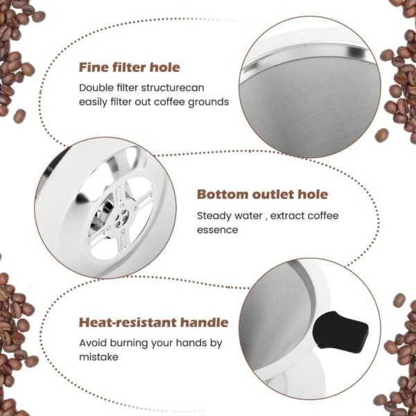 Pour Over Coffee Dripper with Cleaning Brush, Stainless Steel Cone Coffee Filter Fine Mesh Double Layer, Paperless Reusable Coffee Filter, Drip Cone Brew Coffee Strainer(SIZE:Medium) - Image 3