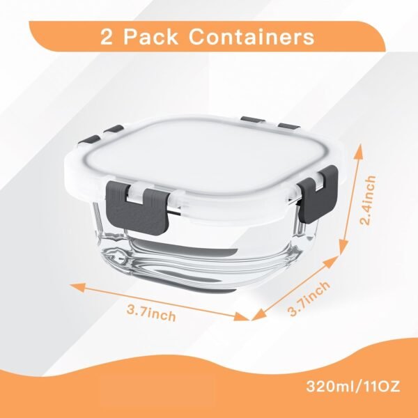 2 Pack Snack Container, Borosilicate Glass Lunch Containers, 3.7"x 3.7" Reusable Snack Pack Containers, Leak-Proof with Silicone Seals for Fruits and Meals - Image 4