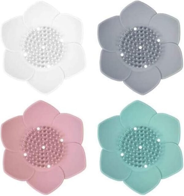 Set of 4 Luxury Lotus Shower Steamer Trays with Draining,Non-Slip Floral Soap Trays for Bathroom Shower, Soap Saver for Counter, Bathtub Kitchen Sink