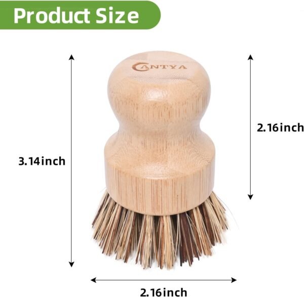 Bamboo Wok Brush - 6 Pcs Hard Palm Brush, Natural Dish Scrubber Brush, Kitchen Brush, Dish Scrub Brush, Bamboo Dish Brush for Cleaning Pans, Pots and Sink - Image 2