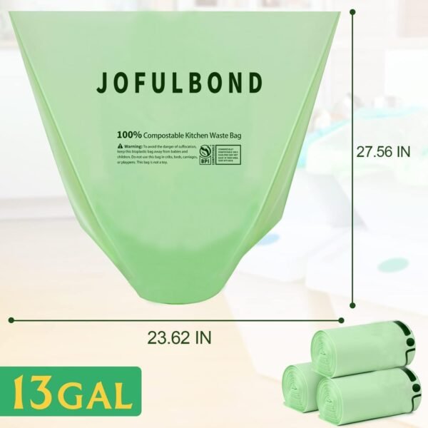 Biodegradable,Recyclable,Compostable Trash Bags,13 Gallon,100 Count,Used For Kitchen yard,Heavy Duty Unscented,1.2 Mils,60 Liter,Tall Kitchen Food Scrap Waste Bags,Strong Thicken Rubbish Waste Strong - Image 2