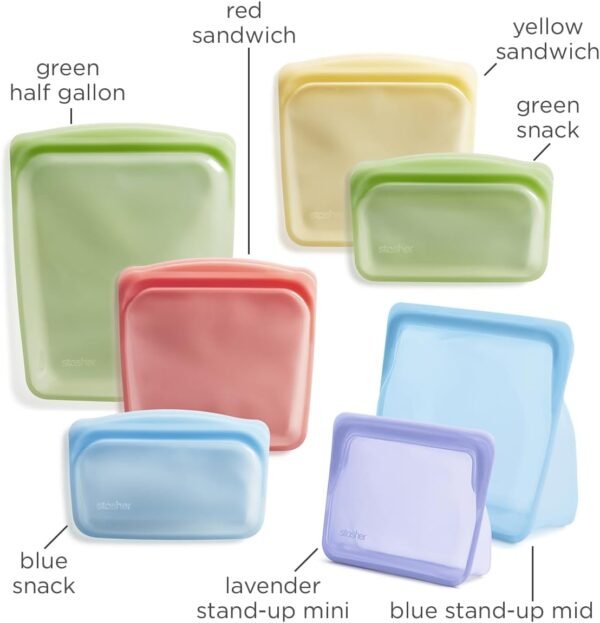 Stasher Premium Silicone Reusable Food Storage Bags, 7-Pack, Rainbow | Multi-Use Food Storage Bags, Lunch Bag, Travel Containers | BPA Free, Leak-free, Dishwasher-Safe, Eco-friendly - Image 5