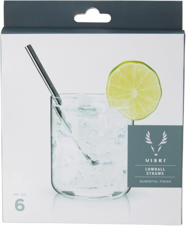 Viski Stainless Steel Straws for Cocktails - Eco-Friendly Reusable Metal Straws - Black Gunmetal 5in Set of 6 - Image 6