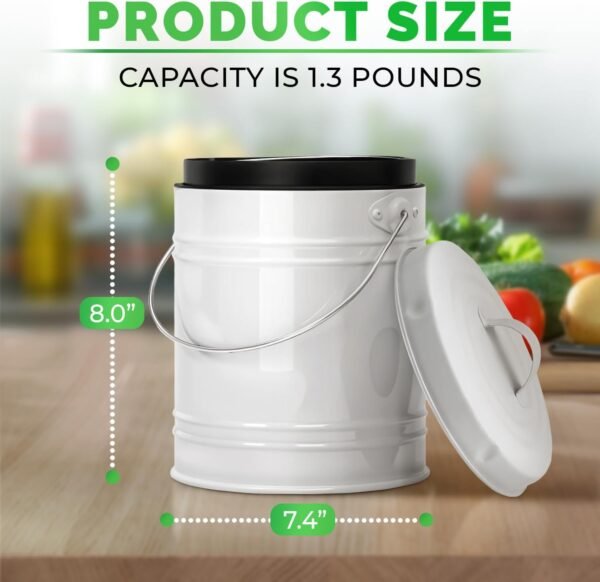 Kitchen Compost Bin with Airflow Lid, 1.3 Gallon Metal Countertop Compost Bucket, Indoor Composter, White - Image 4