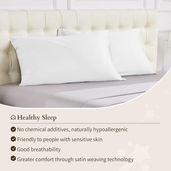 Warmstar 100% Organic Cotton White Pillow Cases Set of 2, Pillow Cases King Size Satin Weave Soft Hypoallergenic GOTS Certified Pillowcases Breathable Envelope Pillowcass,20x36 Inches - Image 5